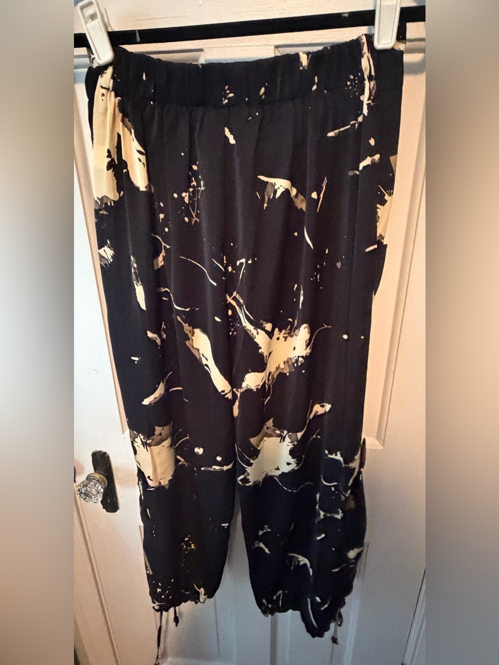 Women's Black Pants with Cream Splash Print
